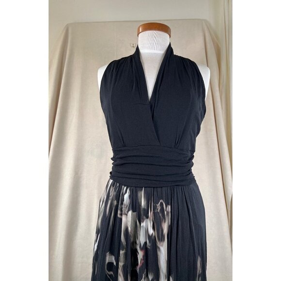 NWT Elana Kattan Womens Size M Black Maxi Dress Stretch Mesh Abstract Floral - Picture 2 of 16